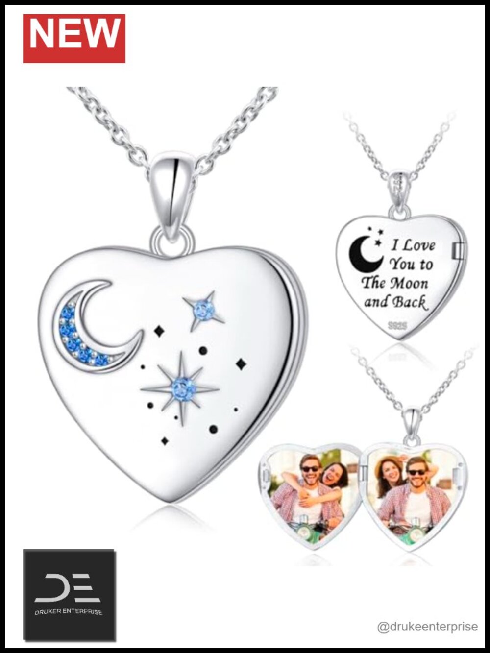 925 Sterling Silver Heart Locket Necklace Photo Pendant for Women